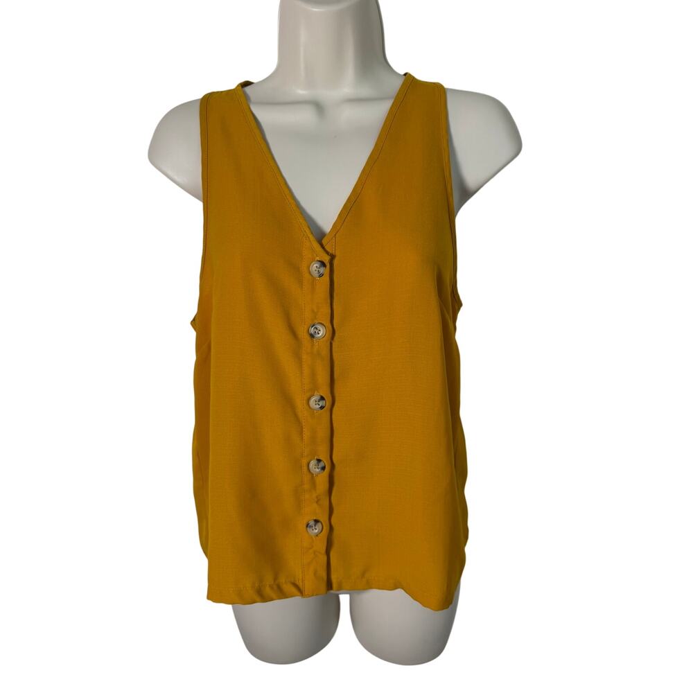 Paper Crane Sleeveless Button Top V Neck Mustard Yellow Women's Small